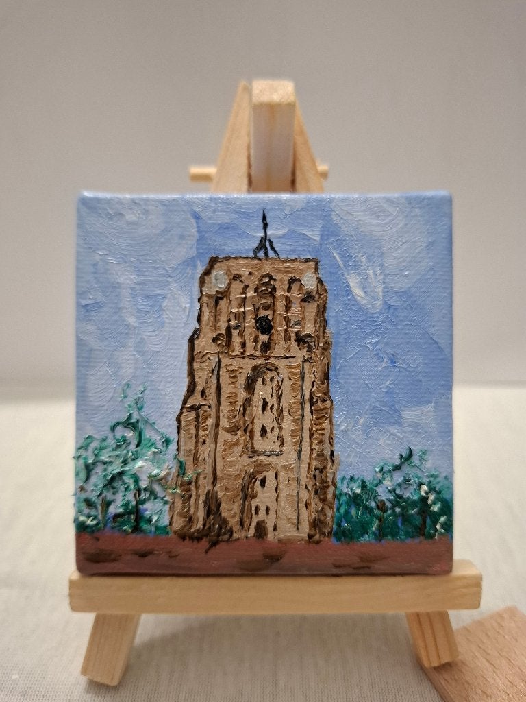Oldehove Leeuwarden olieverf schilderij  (7x7cm en 15x15), Minder dan 50 cm, Oorspronkelijke maker, Nieuw, Ophalen of Verzenden