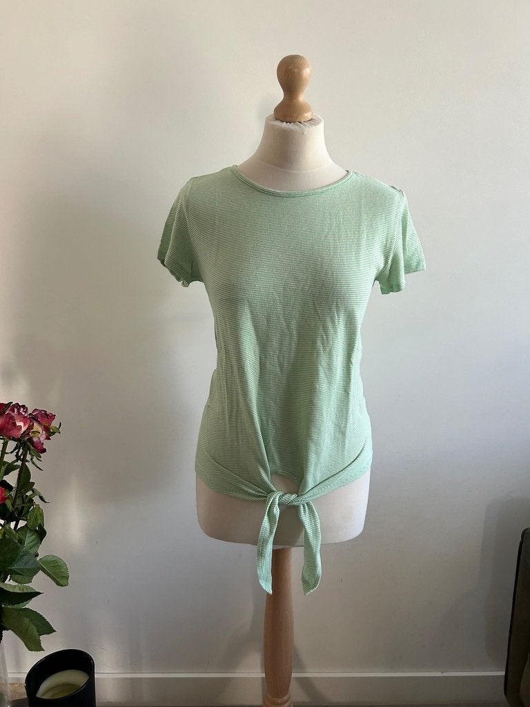 King Louie maat L groen gestreepte strik tshirt top 3233, Maat 42/44 (L), Ophalen of Verzenden, Zo goed als nieuw, Korte mouw