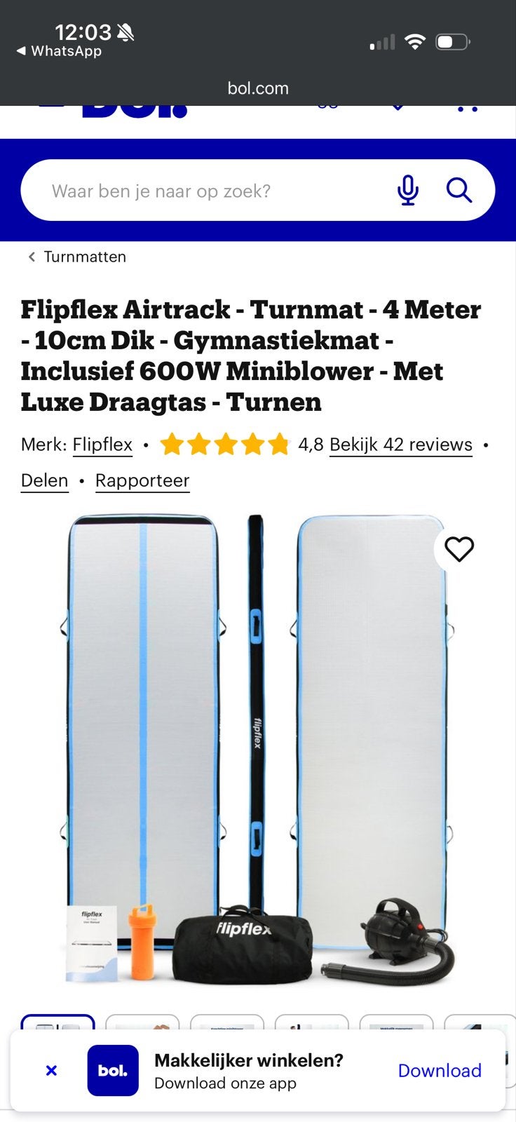 Flipflex Airtrack Turnmat - 4 Meter - 10cm Dik - Zo goed als, Sport en Fitness, Turnen, Ophalen of Verzenden, Zo goed als nieuw