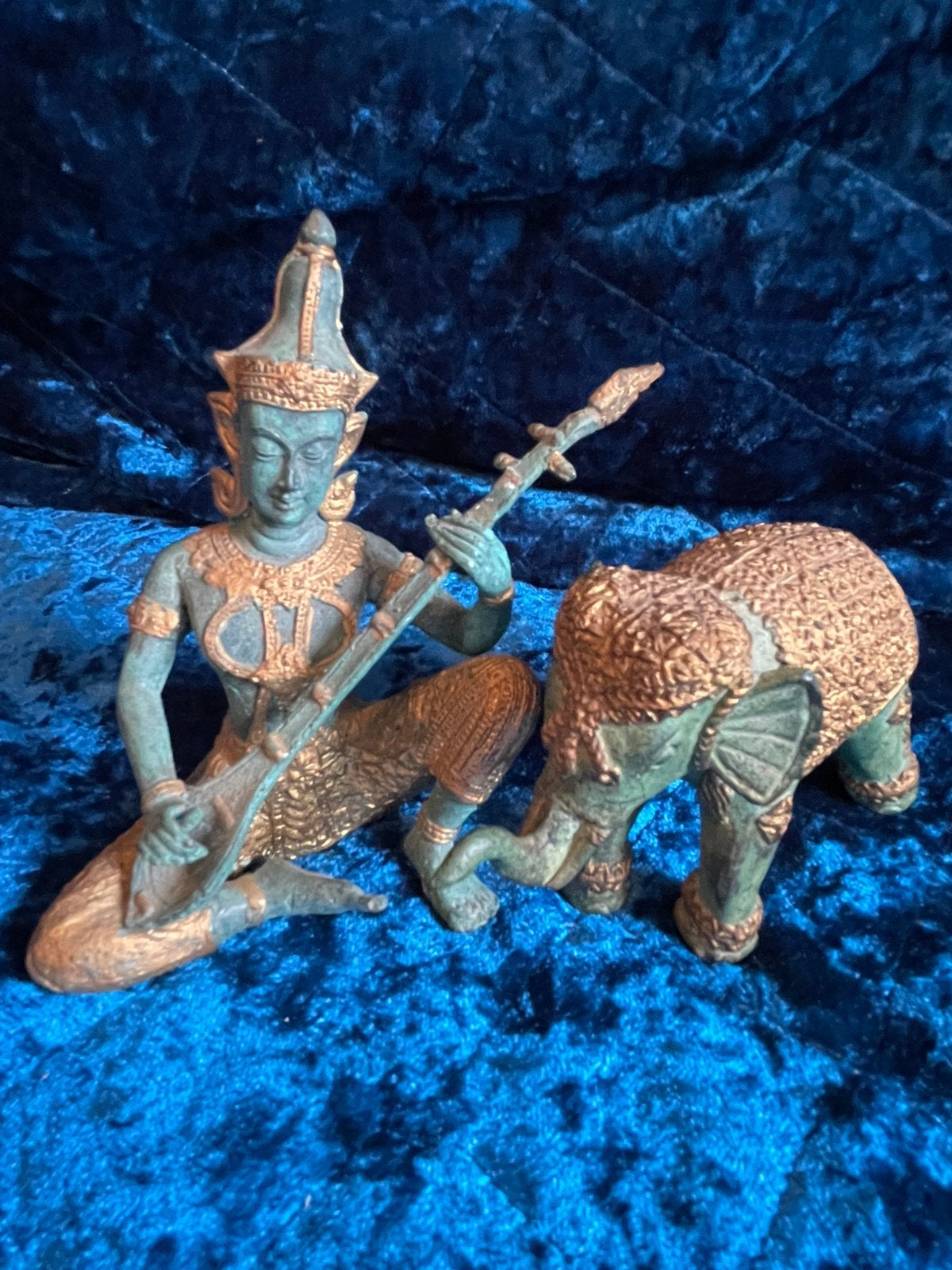 Beeldjes brons sitarspeler en olifant., Ophalen of Verzenden, Zo goed als nieuw, Dier