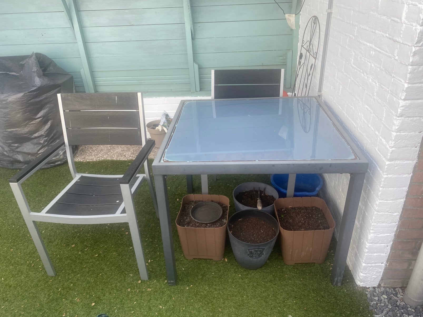 Tuintafel en 2x stoelen, Gebruikt, Aluminium, Tuinset, Eettafel