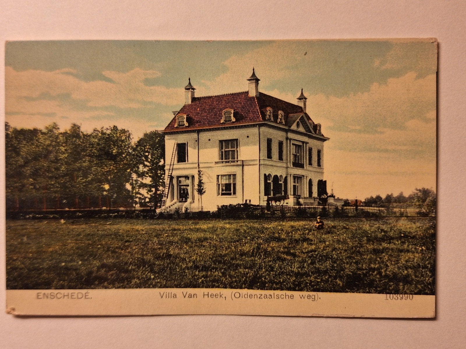Ansichtkaart 1924 Villa  v.Heek Oldenzaalsche weg Enschede, Ophalen of Verzenden, 1920 tot 1940, Overijssel