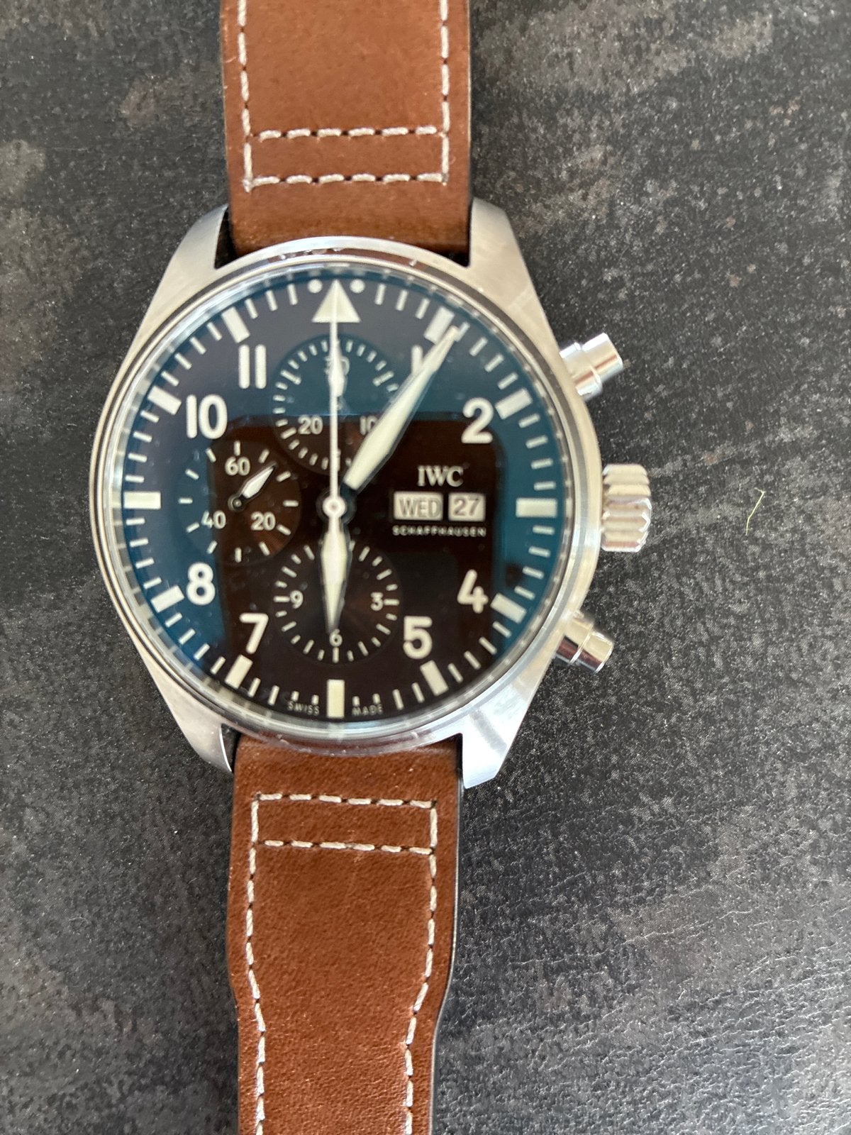 ‘IWC’ Schaffhausen Pilot's Watch Chronograph, Overige merken, Leer, Staal, Polshorloge