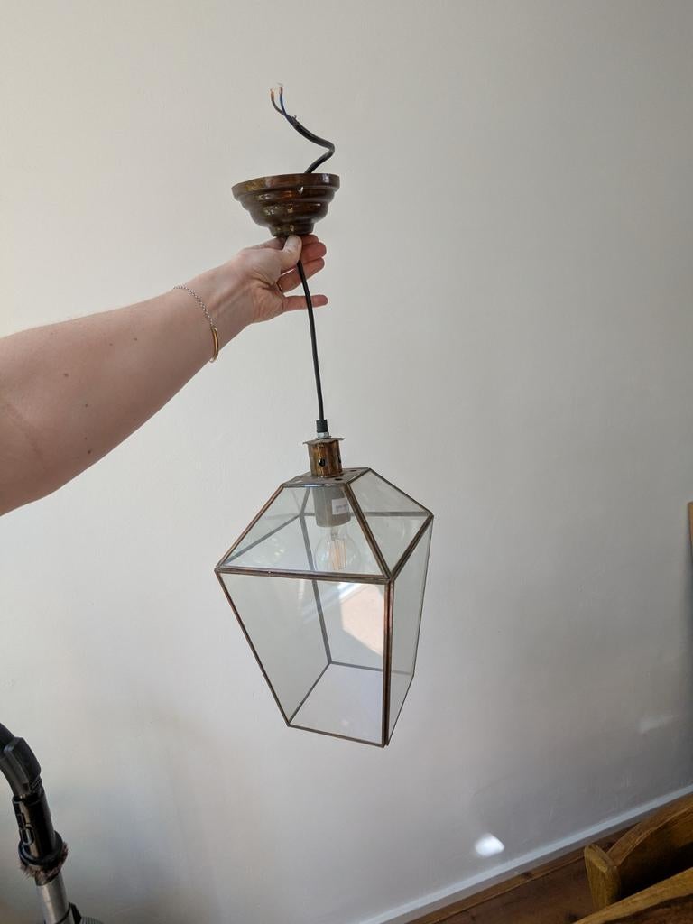 Glazen hanglamp - geometrisch design, Ophalen, Zo goed als nieuw, Glas, Minder dan 50 cm