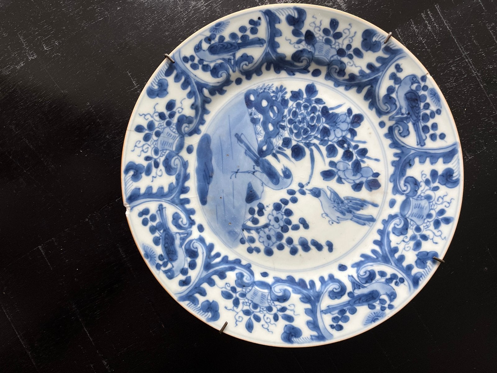 Antiek handbeschilderd blauw/wit aardewerk bord, Antiek en Kunst, Ophalen of Verzenden
