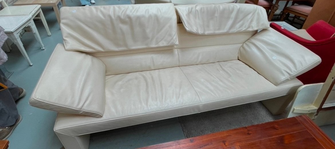 Jori Linea JR 8750 Beige/ Crème wit Leer tweezitsbank, Ophalen, Gebruikt, 150 tot 200 cm, Tweepersoons