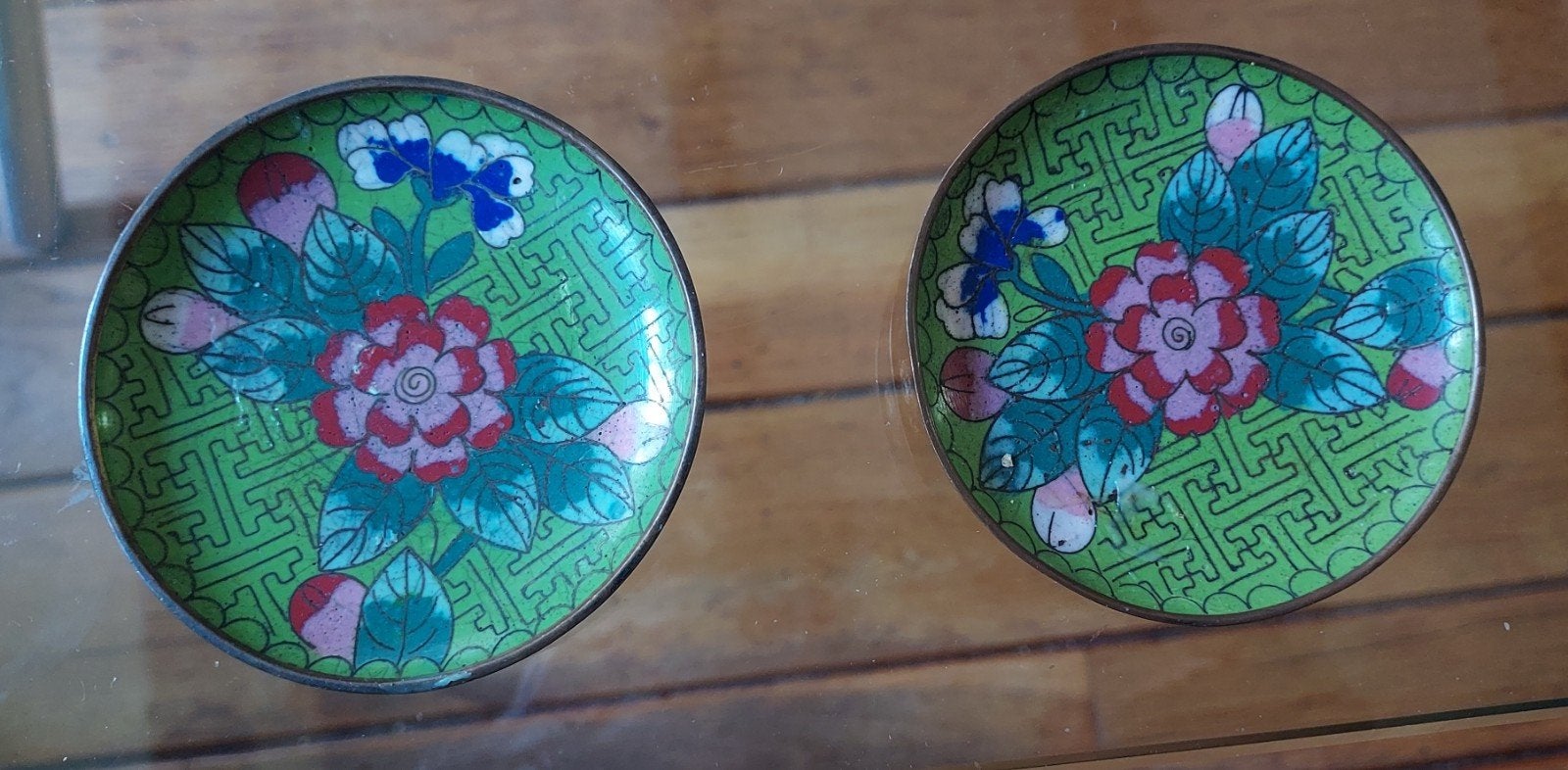 Set van 2 Vintage Chinese Cloisonné Onderzetters / Schaaltje, Ophalen of Verzenden