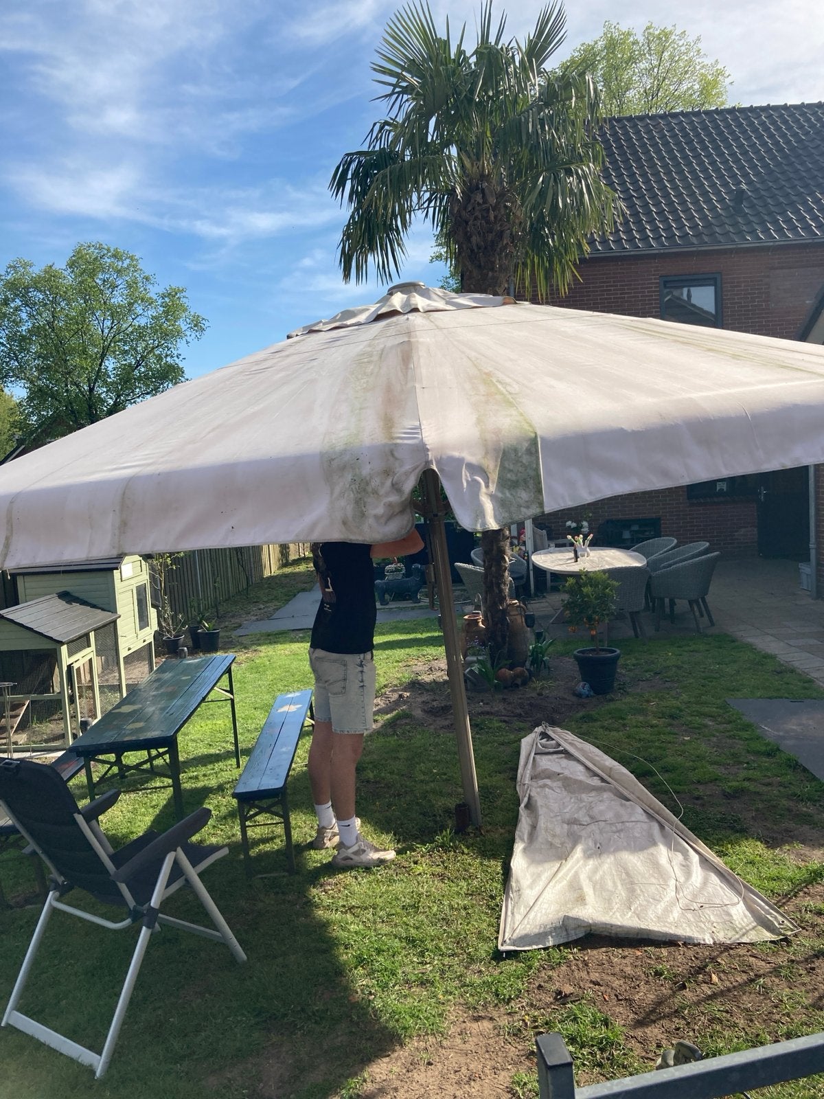 Grote Horeca Parasol 4 meter - Gebruikt, Tuin en Terras, Parasols, Ophalen, Gebruikt, Meer dan 4 meter, Overige typen