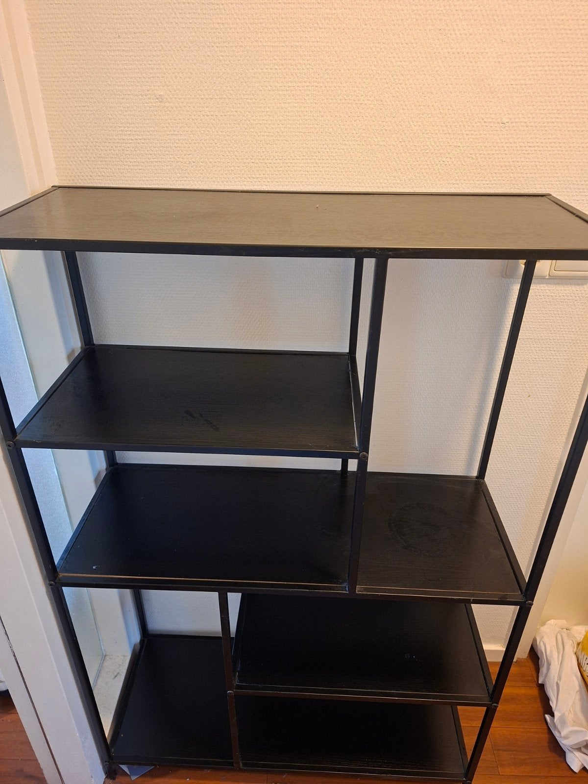 Zwart metalen en houten open kast met planken, Met plank(en), Gebruikt, Industrieel, Modern, 50 tot 100 cm