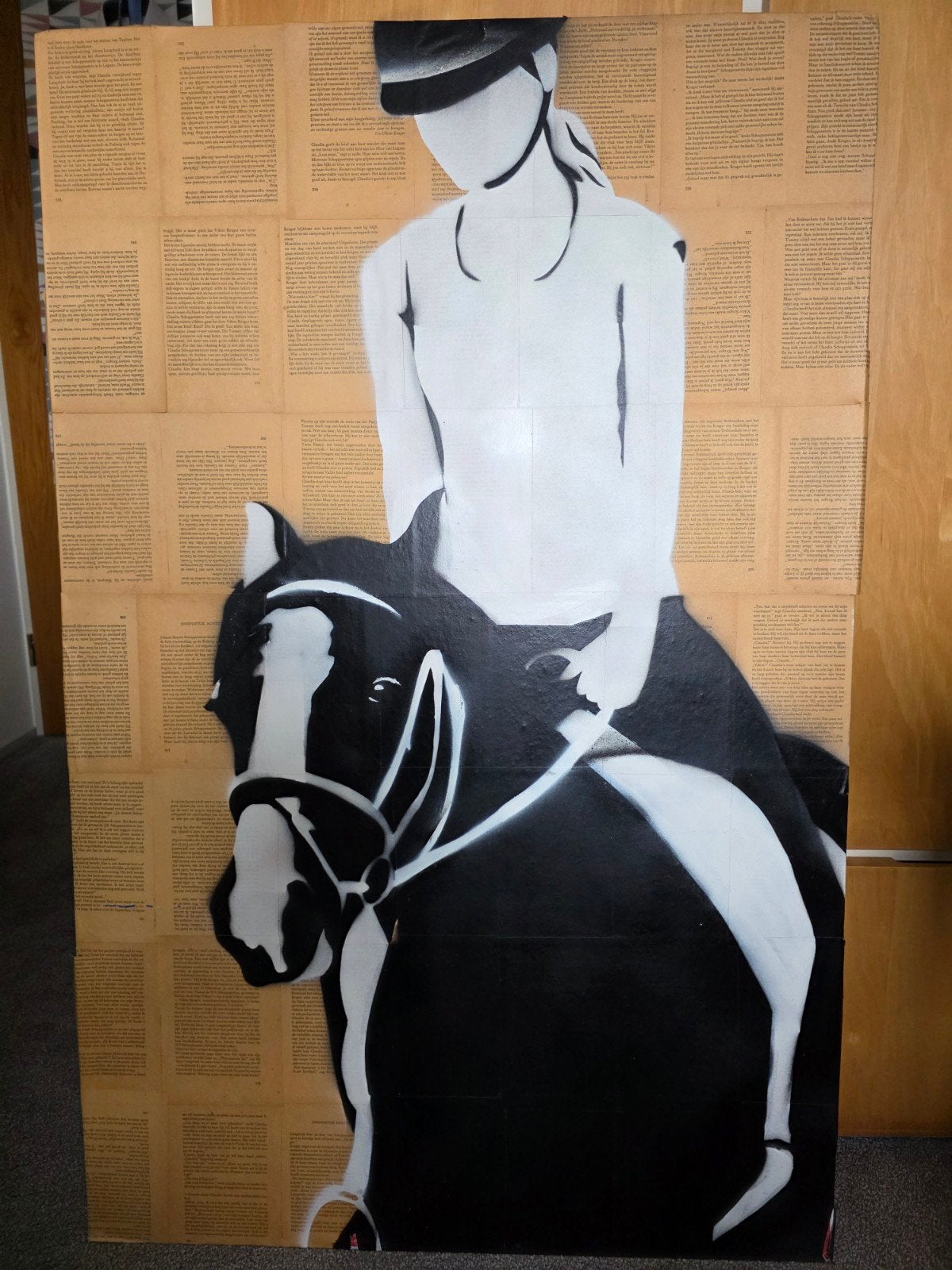 Houten paneel met paard en ruiter - 80 x 125 cm, Ophalen, Hout, Figuren
