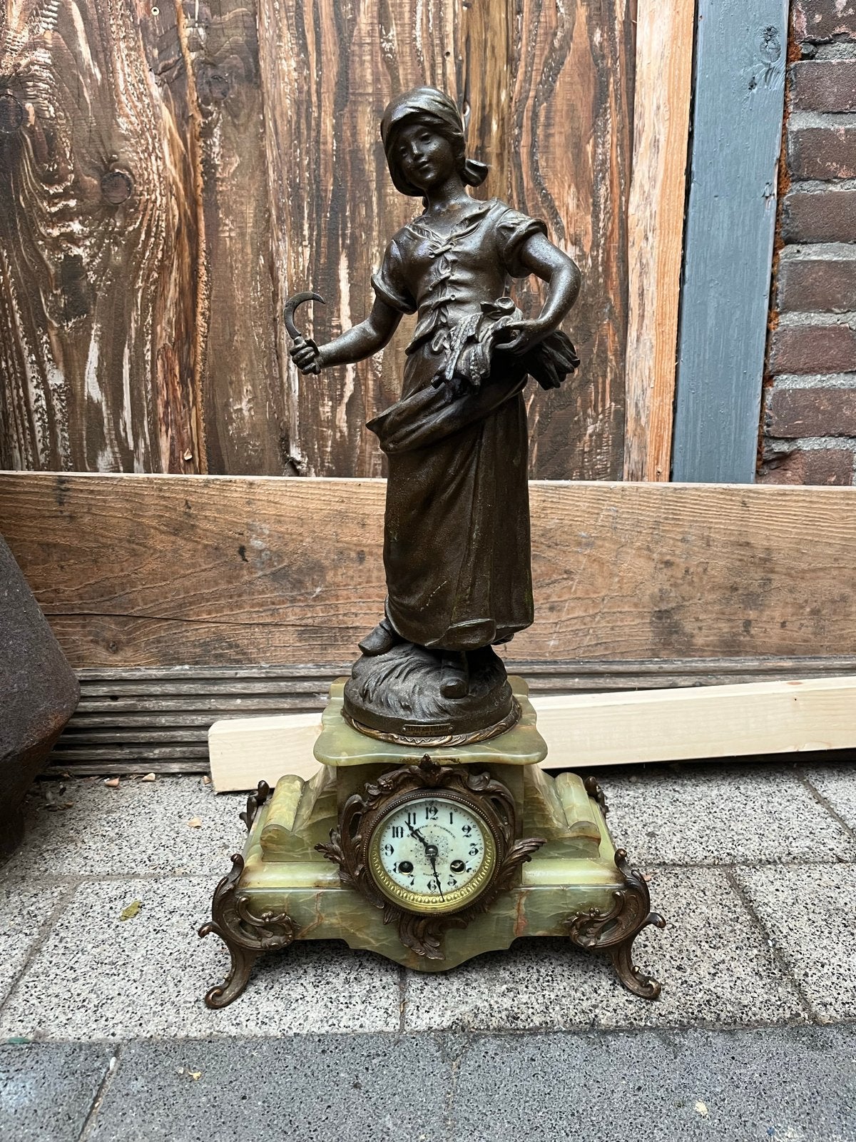 Antieke Bronzen Klok met Beeld 'Repos aux Champs', Ophalen