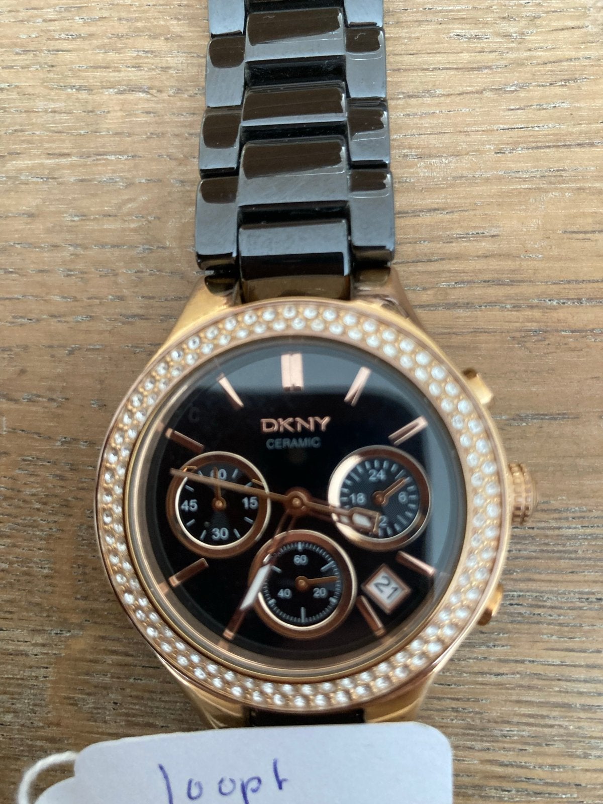DKNY Ceramic Dames Horloge met Strass - Zo goed als nieuw, Overige merken, W, Polshorloge, Ophalen of Verzenden