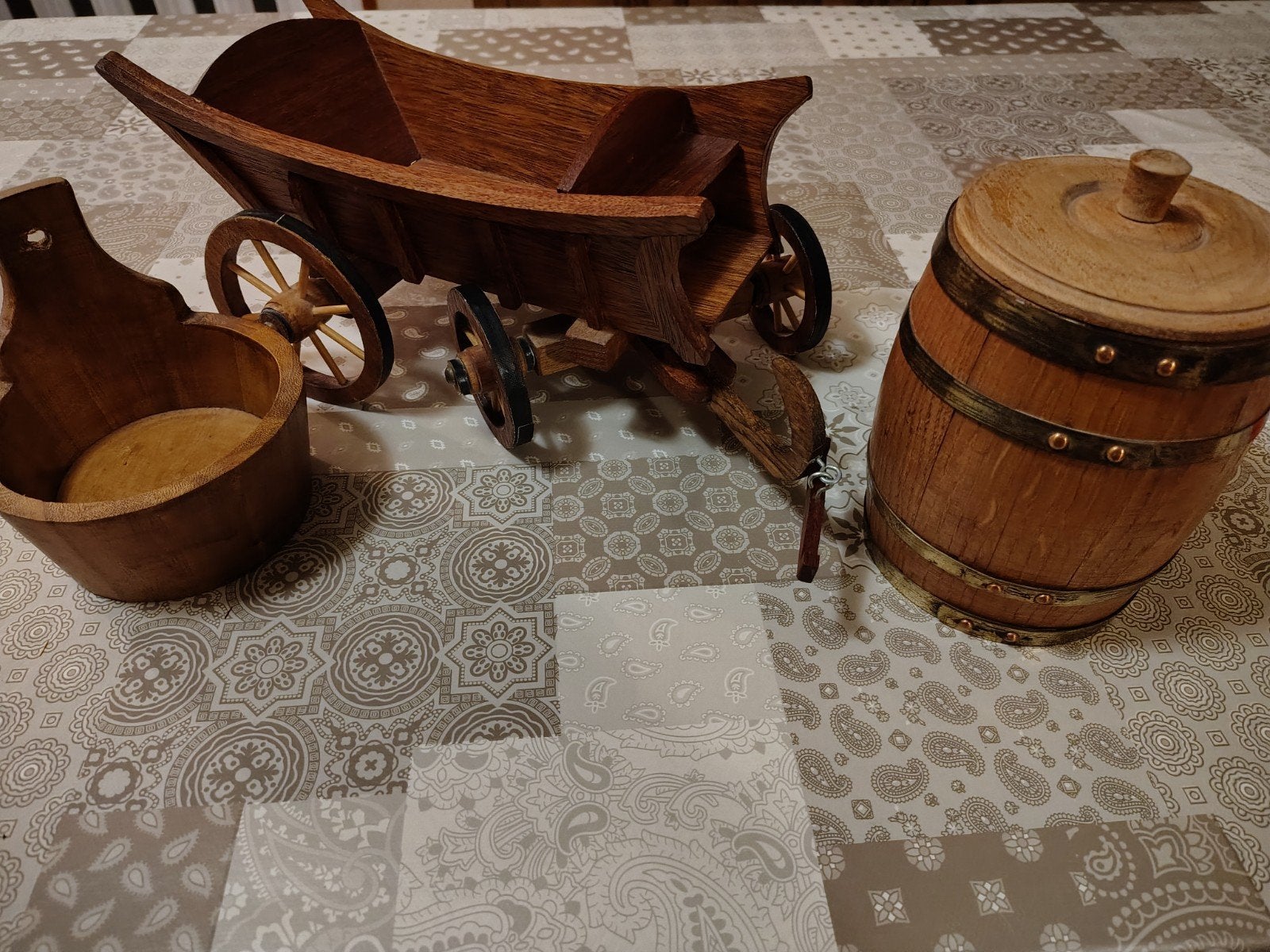 Houten tobbe, houten boerenkar, houten vat in miniatuur, Ophalen of Verzenden