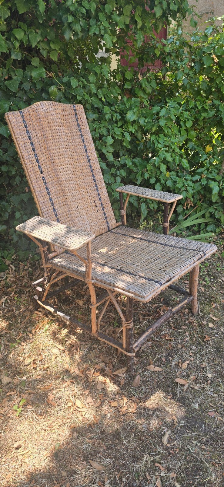 Superleuke vintage Franse ligstoel 3 standen rotan riet, Ophalen of Verzenden