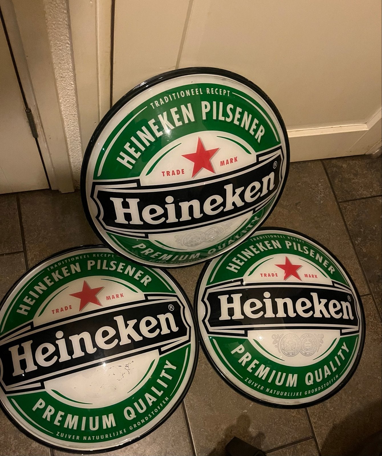 3x Heineken Pilsener Reclameborden - Premium Kwaliteit, Ophalen of Verzenden, Gebruikt, Reclamebord