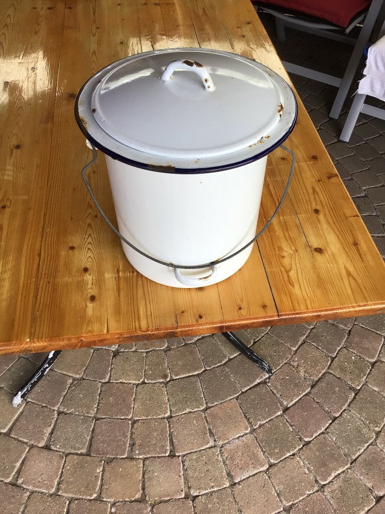 Vintage geëmailleerde emmer met deksel, Antiek en Kunst, Antiek | Emaille, Ophalen