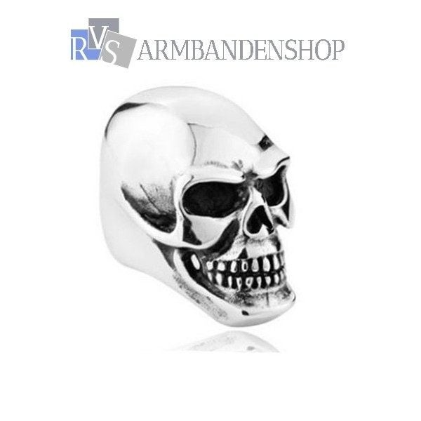 Rvs skull bikers ring zilver grote RVS staal ring 5 CM biker, 20 of groter, Heer, Nieuw, Zilver