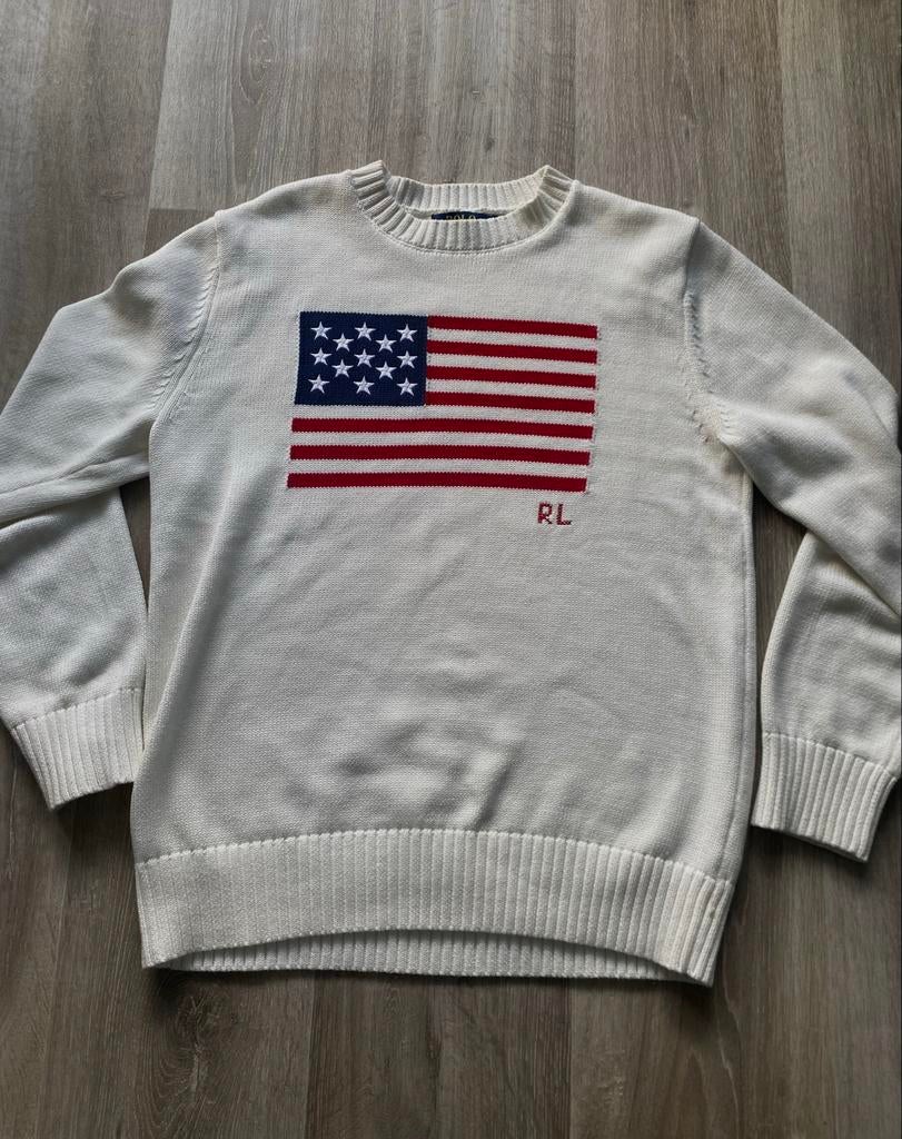 Nieuwe Ralph Lauren sweater met Amerikaanse vlag, maat M, Ophalen of Verzenden, Nieuw, Maat 48/50 (M), Wit