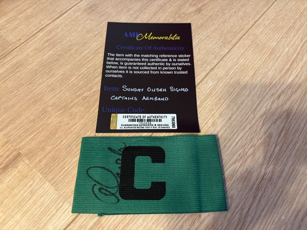 Gesigneerde aanvoerdersband Sunday Oliseh (Ajax) + COA, Verzamelen, Ophalen of Verzenden, Zo goed als nieuw, Ajax, Overige typen