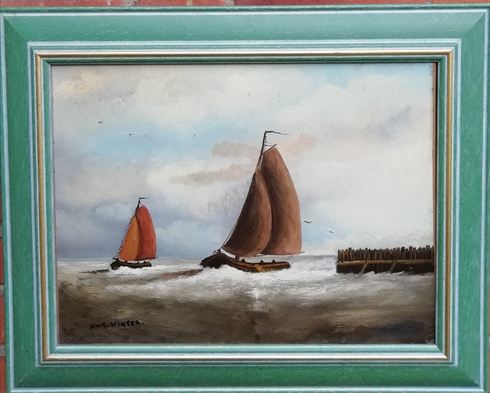 Olieverfschilderij H.W.G. Winter - Maritiem Tafereel, Antiek en Kunst, Kunst | Schilderijen | Klassiek, Ophalen of Verzenden