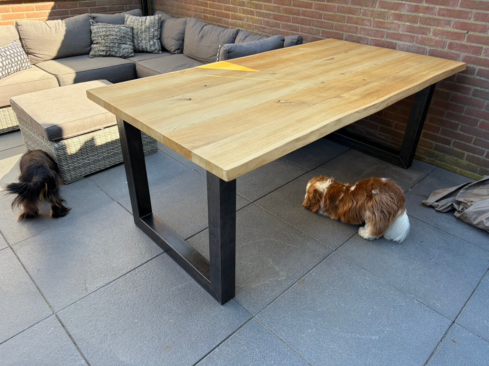 Industriele boomstamtafel, Ophalen of Verzenden, Zo goed als nieuw, 75 cm of meer, Rechthoekig