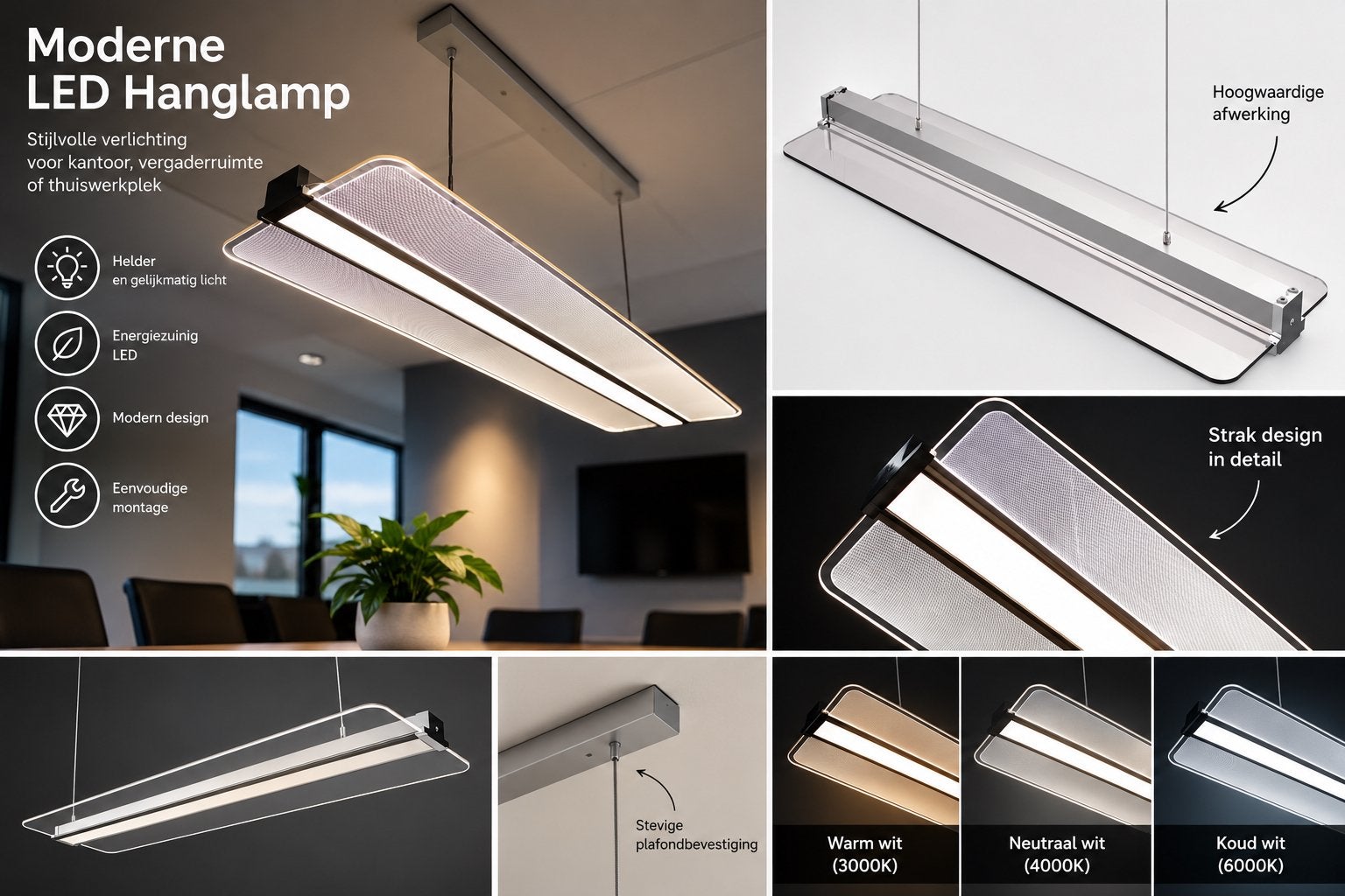Luxe LED Hanglamp 120 cm – Afstandsbediening – NIEUW, Huis en Inrichting, Ophalen of Verzenden, Nieuw, Glas, Overige fittingen