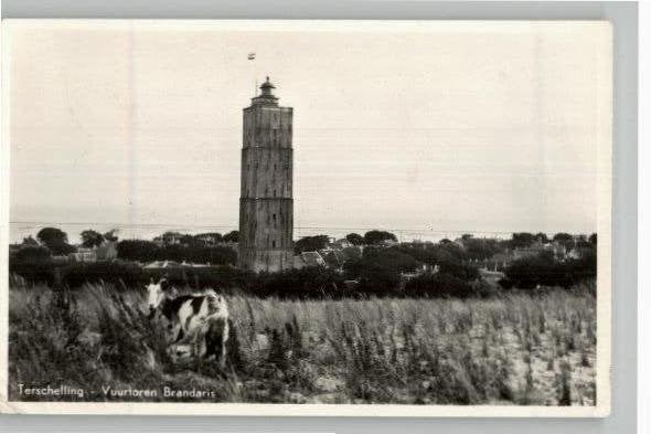 Terschelling Vuurtoren Brandaris st 1955, Ophalen of Verzenden, 1940 tot 1960, Gelopen, Waddeneilanden
