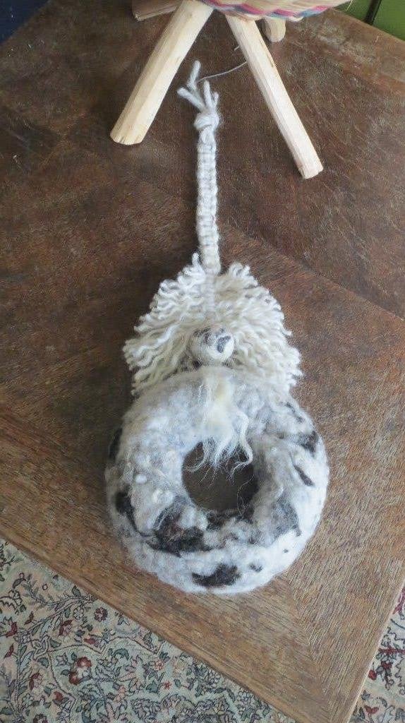 wol krans wanddecoratie, ge-naald-vilte wol, bont schaap, Ophalen, Krans, 20 cm, Nieuw