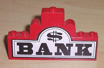 Lego Stickered Assembly 8 x 1 x 4 with 'BANK' and Dollar Sig, Kinderen en Baby's, Speelgoed | Duplo en Lego, Gebruikt, Overige thema's