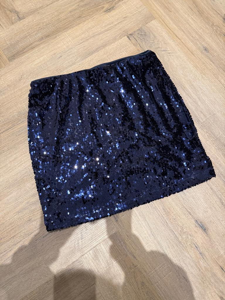Nieuw blauw pailletten feest rok A-lijn M 38 40 Esmara boven, Maat 38/40 (M), Blauw, Zo goed als nieuw, Boven de knie