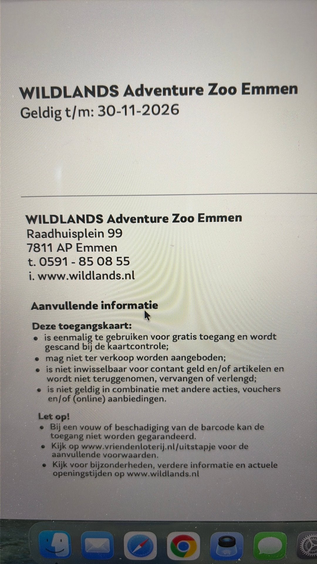 4 tickets voor Wildlands adventure Zoo, Tickets en Kaartjes, Drie personen of meer, Ticket of Toegangskaart