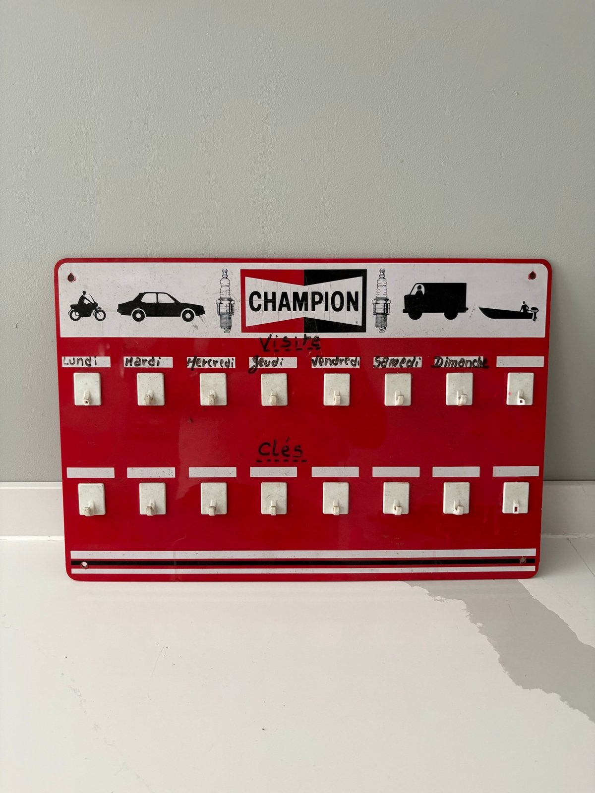 Vintage Champion bougies garage planner / sleutelrek, Verzamelen, Verzenden, Gebruikt, Reclamebord