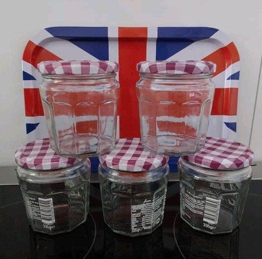 5 Bonne Maman lege (jam)potjes met schroefdeksel inhoud 335g, Overige typen, Ophalen, Glas
