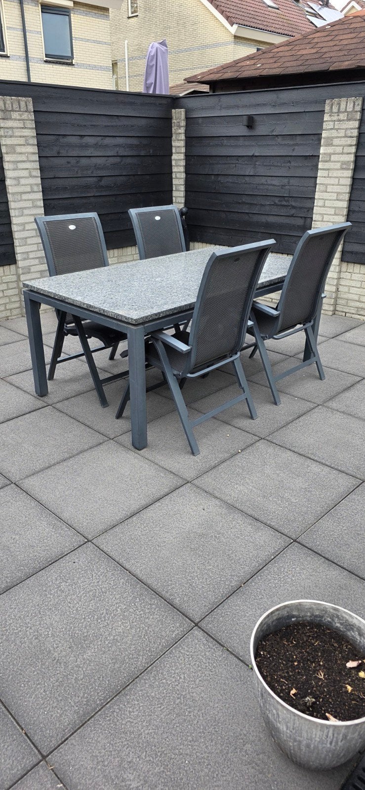 Hartman tuinset met granieten tafel en 4 stoelen, Ophalen, Gebruikt, Tuinset, Eettafel