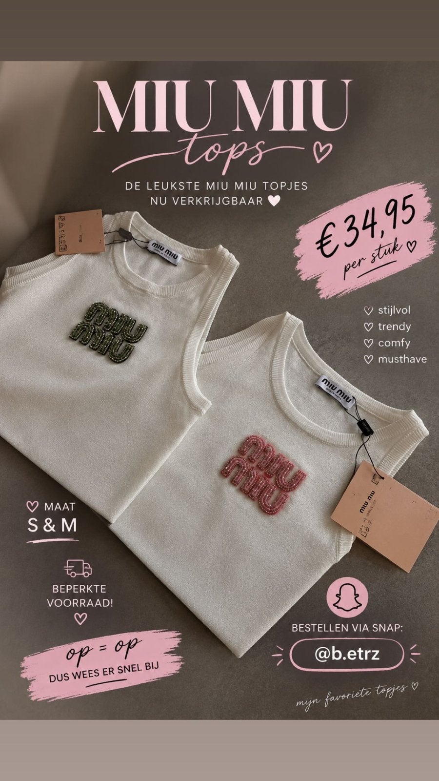miu miu tanktop I Actie ‼️I  S/M, Ophalen of Verzenden, Nieuw, Overige kleuren, Zonder mouw