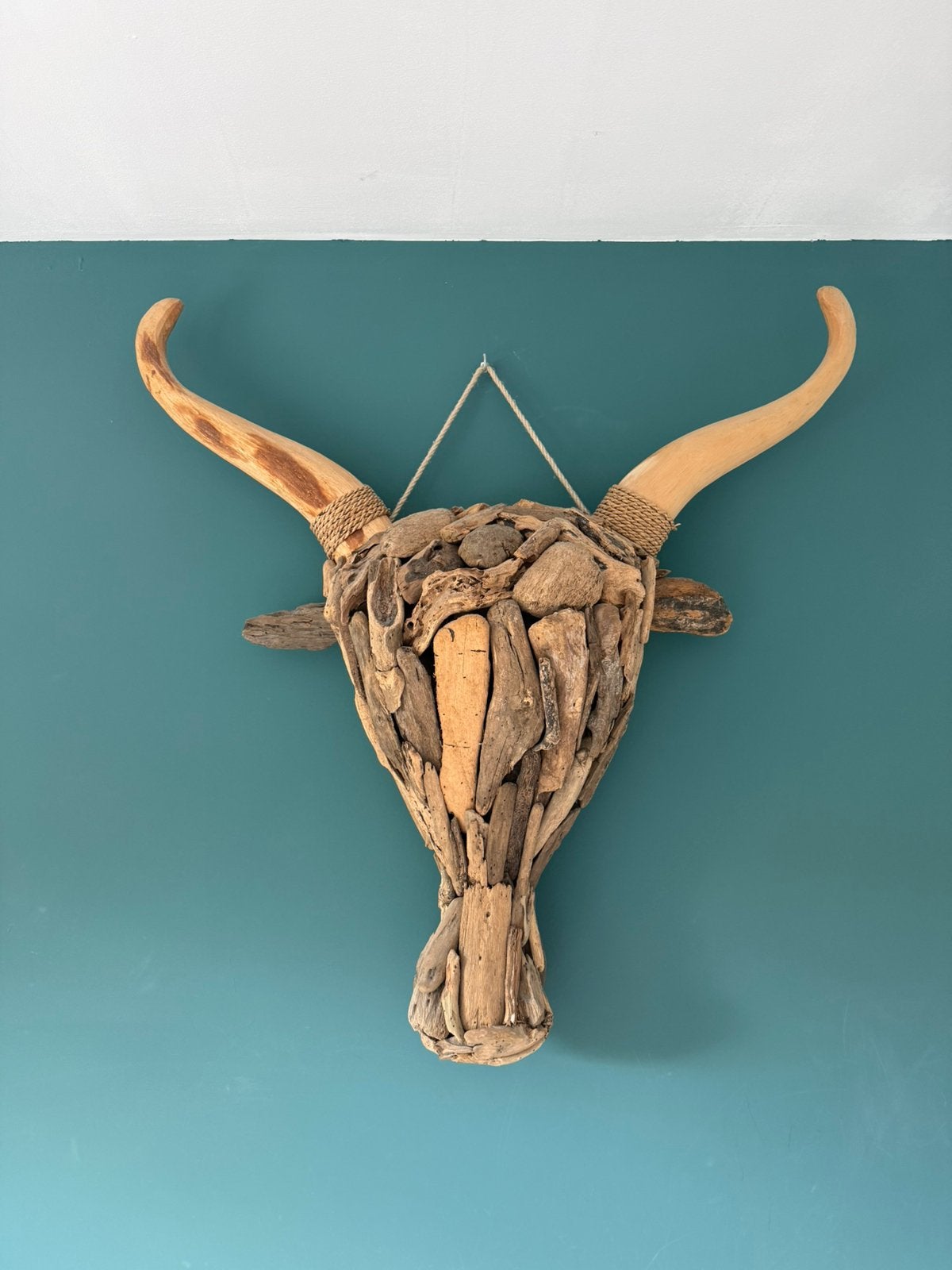 Buffelkop wanddecoratie van drijfhout, Ophalen, Zo goed als nieuw