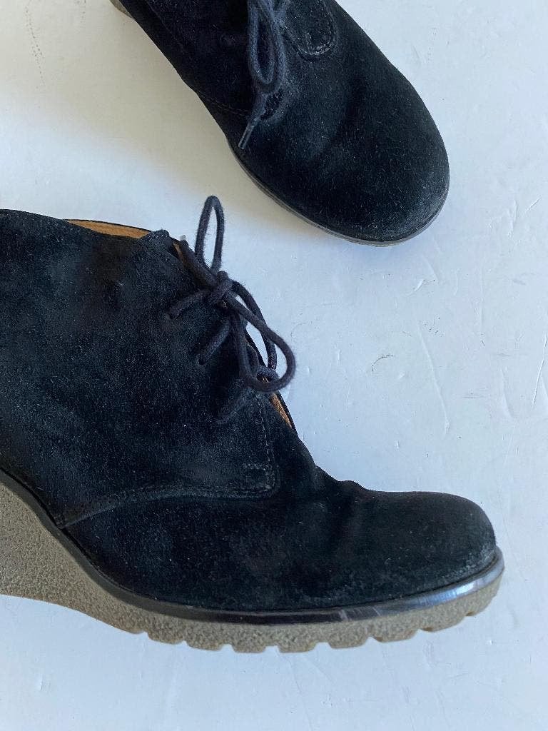 C146 Gabor: maat 3=36 zwart suede-leren lage laarsjes  hak, Zwart, Gabor, Ophalen of Verzenden, Zo goed als nieuw