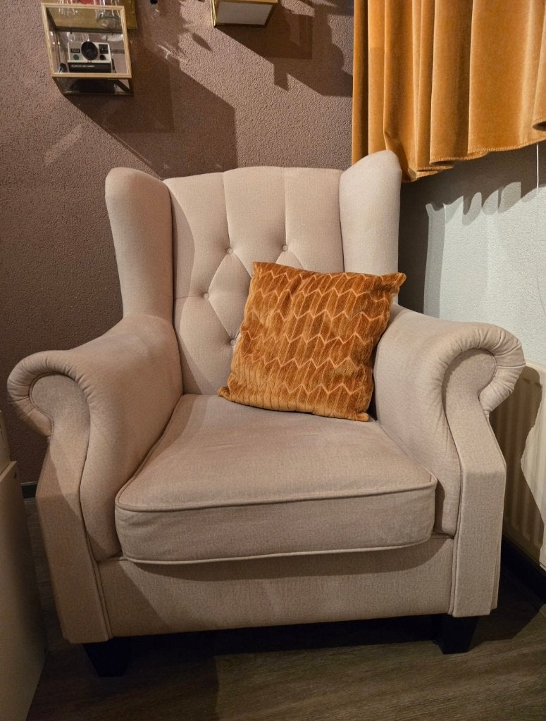 Créme fluweel oorfauteuil, Ophalen, Gebruikt, 75 tot 100 cm, 75 tot 100 cm