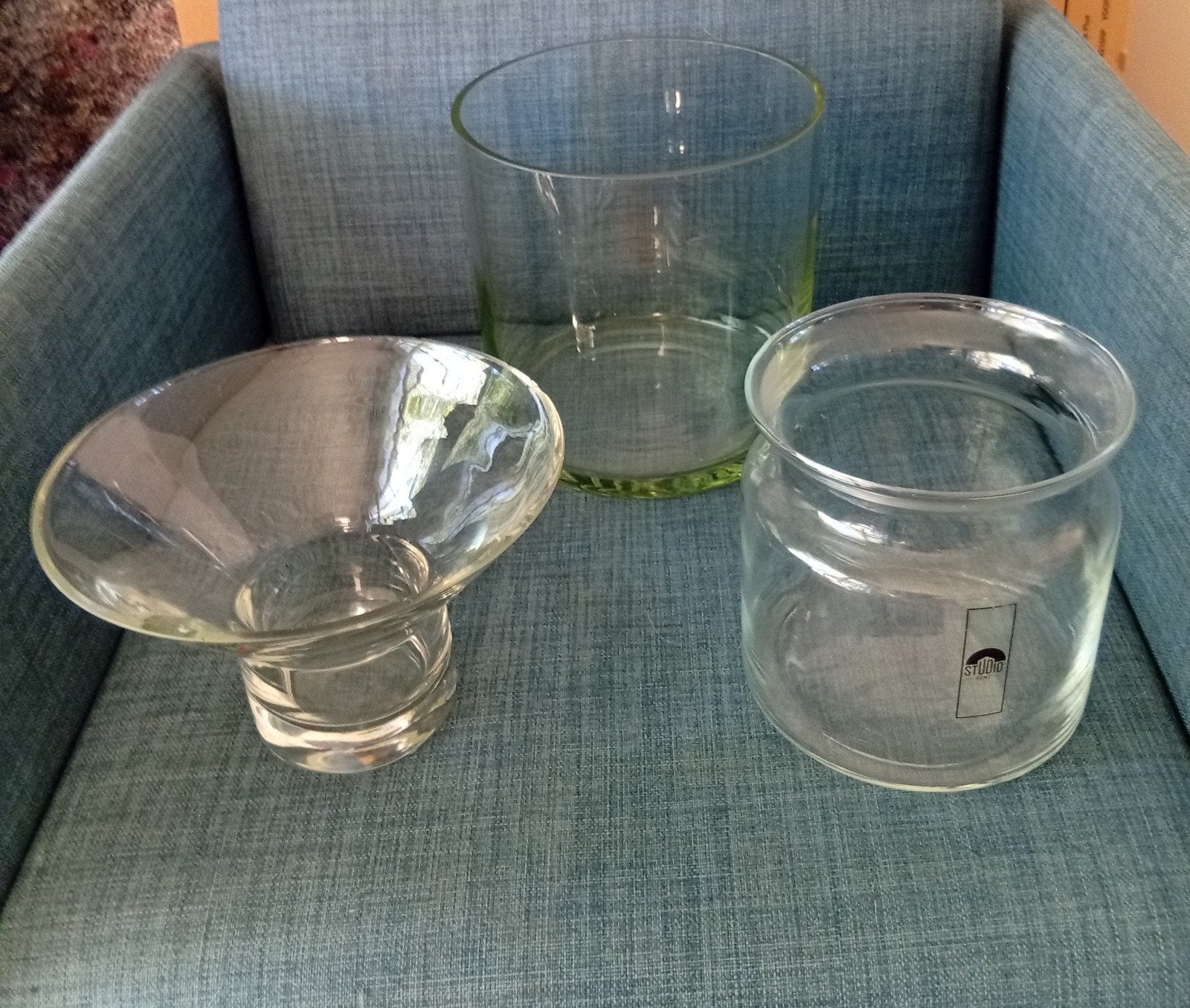 Set van 3 glazen vazen, Ophalen of Verzenden, Gebruikt, Glas