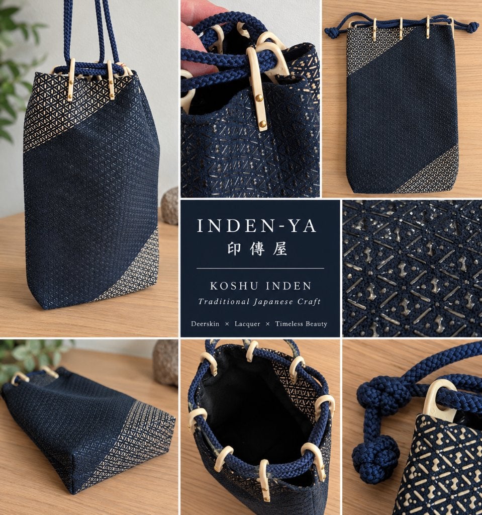 INDEN-YA Japanse Koshu Inden Deerskin Bag, Ophalen of Verzenden, Zo goed als nieuw, Blauw, Handtas