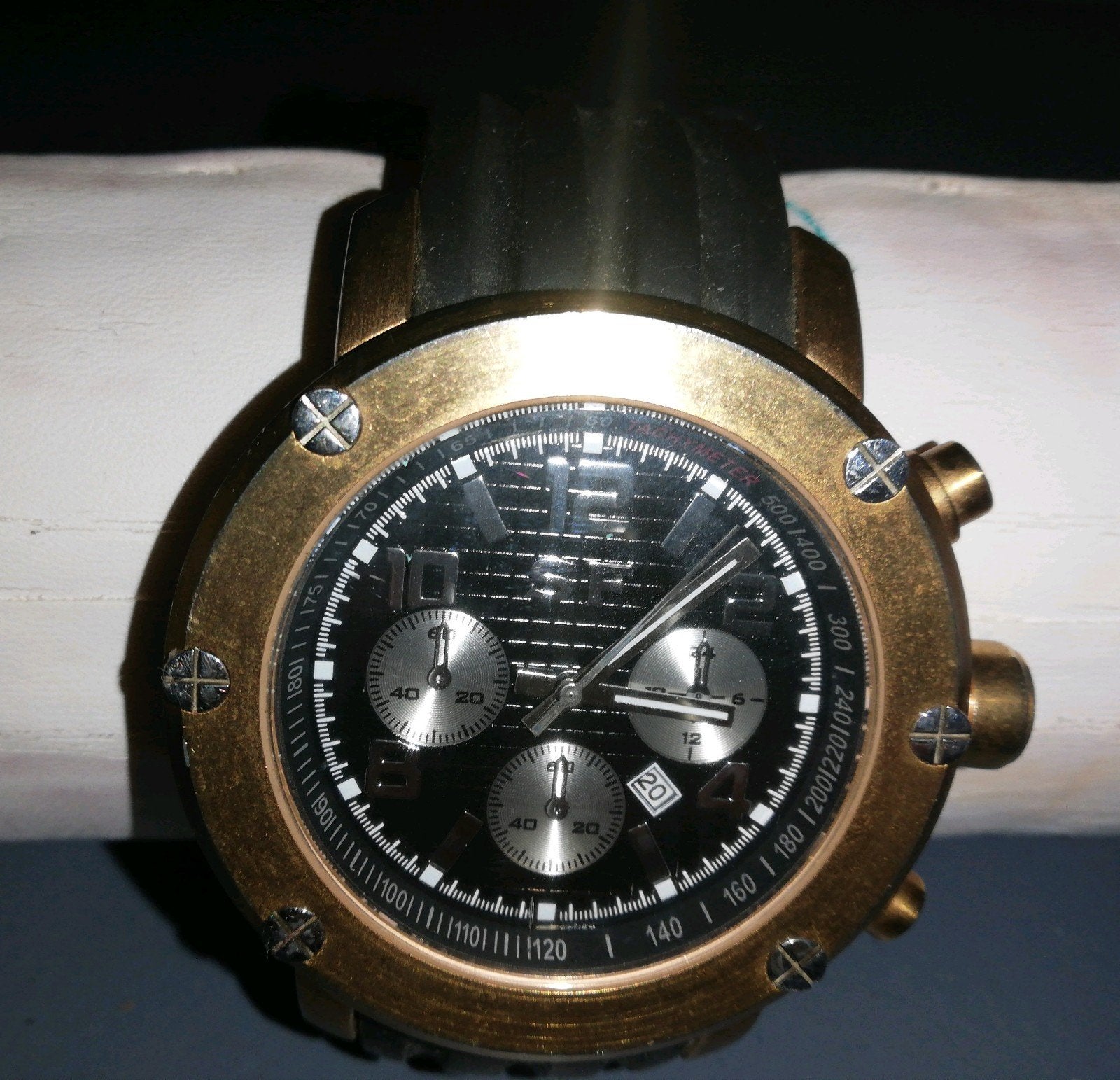 Chronograaf heren horloge met rubberen band, Overige materialen, Gebruikt, Polshorloge, Overige materialen