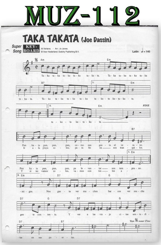 Muz112 Bladmuziek Super song: Taka Takata ( Joe Dassin ), Gebruikt, Ophalen of Verzenden, Artiest of Componist, Piano