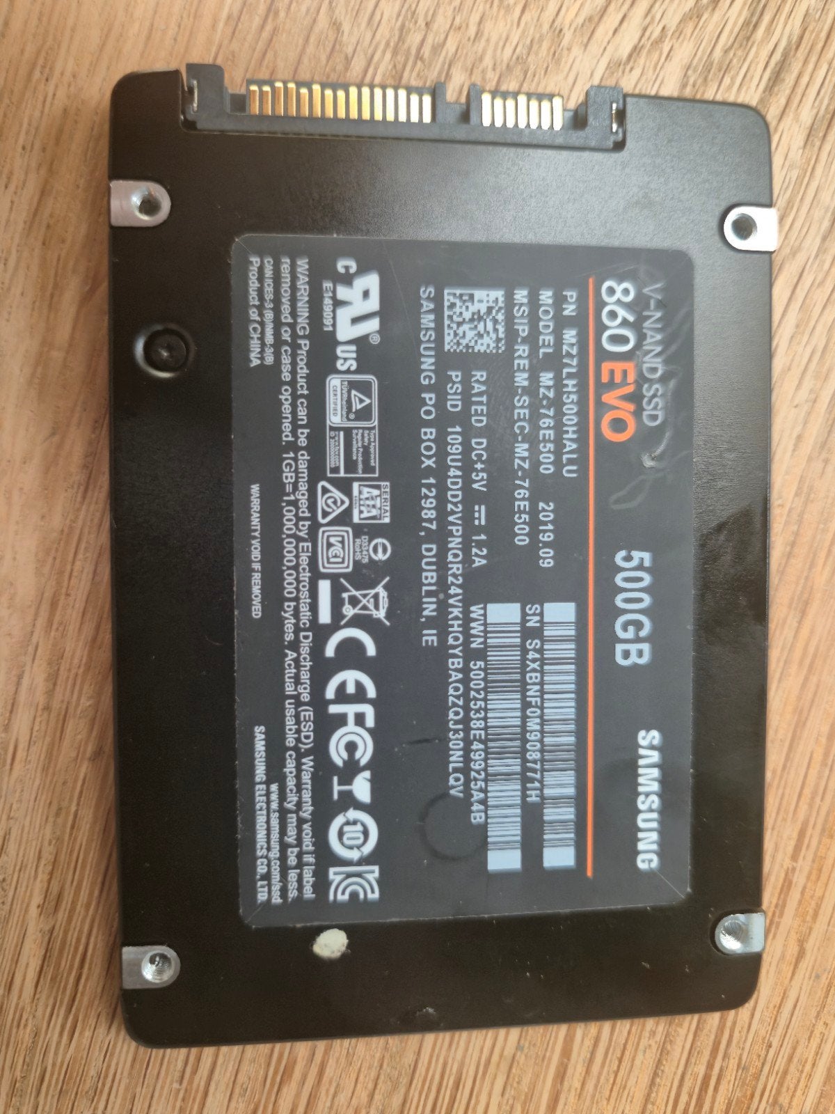 Samsung 860 EVO 500GB SSD - 1341 uur gebruikt, Computers en Software, Harde schijven, Gebruikt, Server, Intern, SSD, SATA, Ophalen of Verzenden