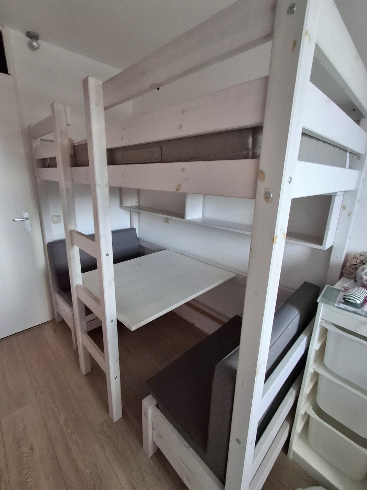 Stapelbed met bureau en zitgedeelte - Ideaal voor kleine kam, Ophalen, Gebruikt, 90 cm, Eenpersoons