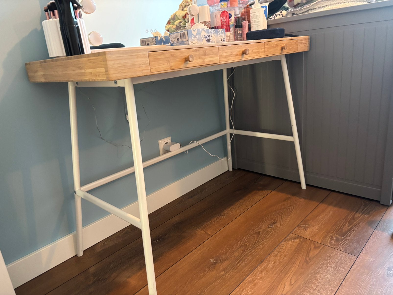 Bureau/ kaptafel, Huis en Inrichting, Tafels | Kaptafels, Ophalen, 100 tot 150 cm, Houten kaptafel/bureau met metalen frame/poten
