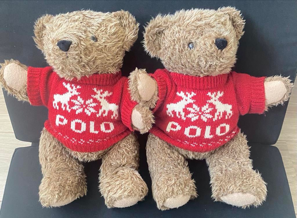 Schattige Ralph Lauren Polo beren met rode rendier trui, Ophalen of Verzenden, Gebruikt, Stoffen beer, Overige merken