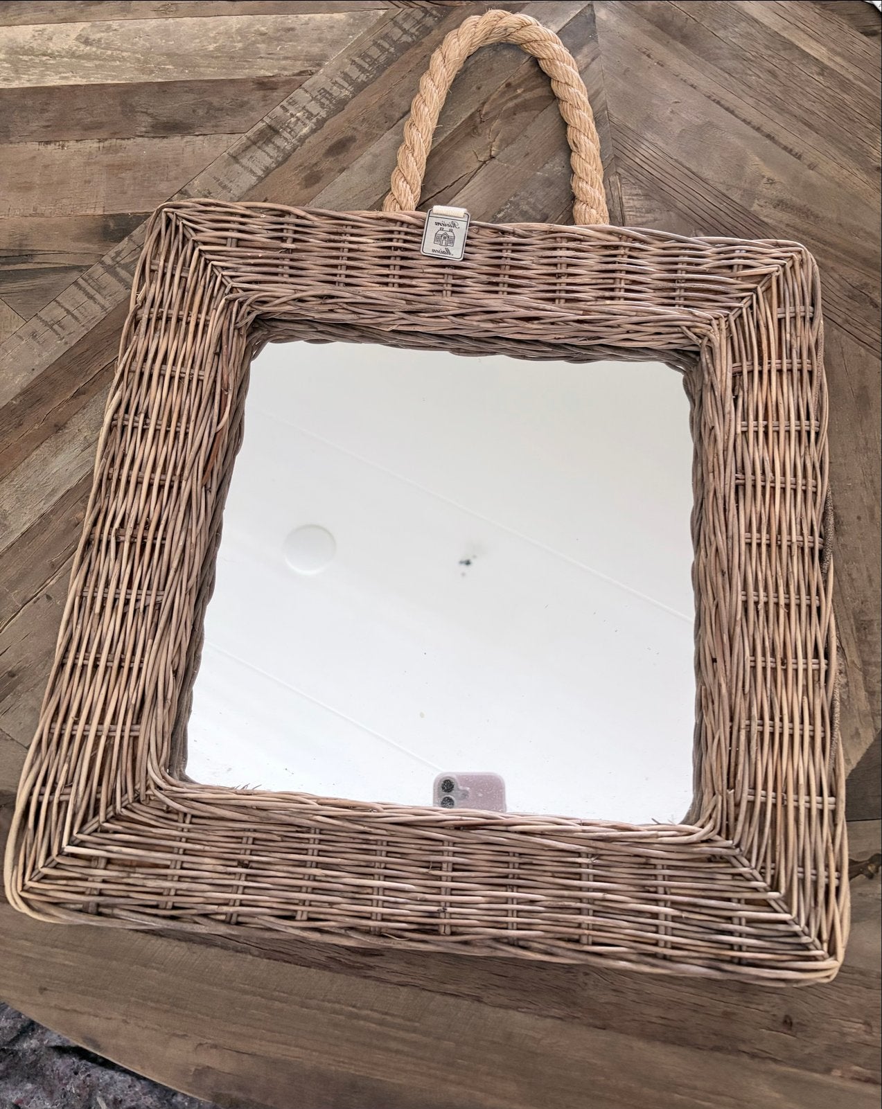 Riviera Maison Spiegel Oude Collectie Rotan met Touw, Ophalen, Vierkant, Zo goed als nieuw, Minder dan 100 cm