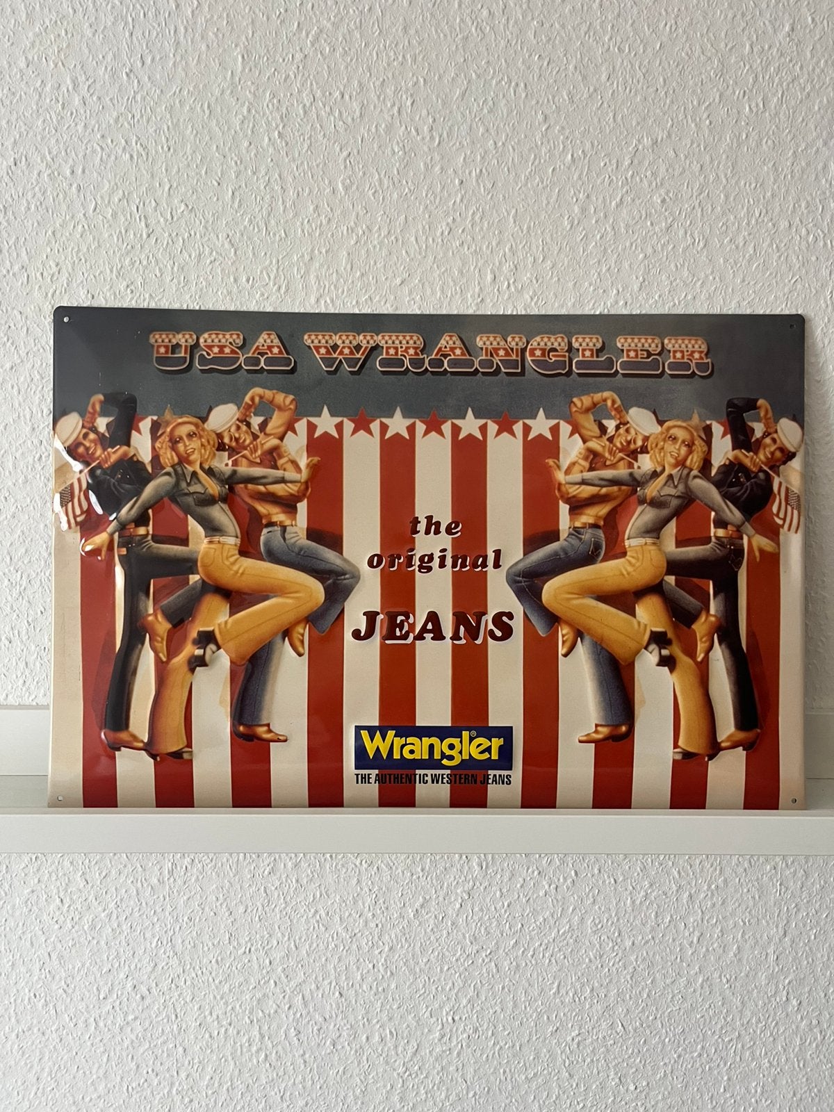 Vintage groot blikken Wrangler 3D reclamebord met reliëf, Reclamebord, ?, Zo goed als nieuw, ?