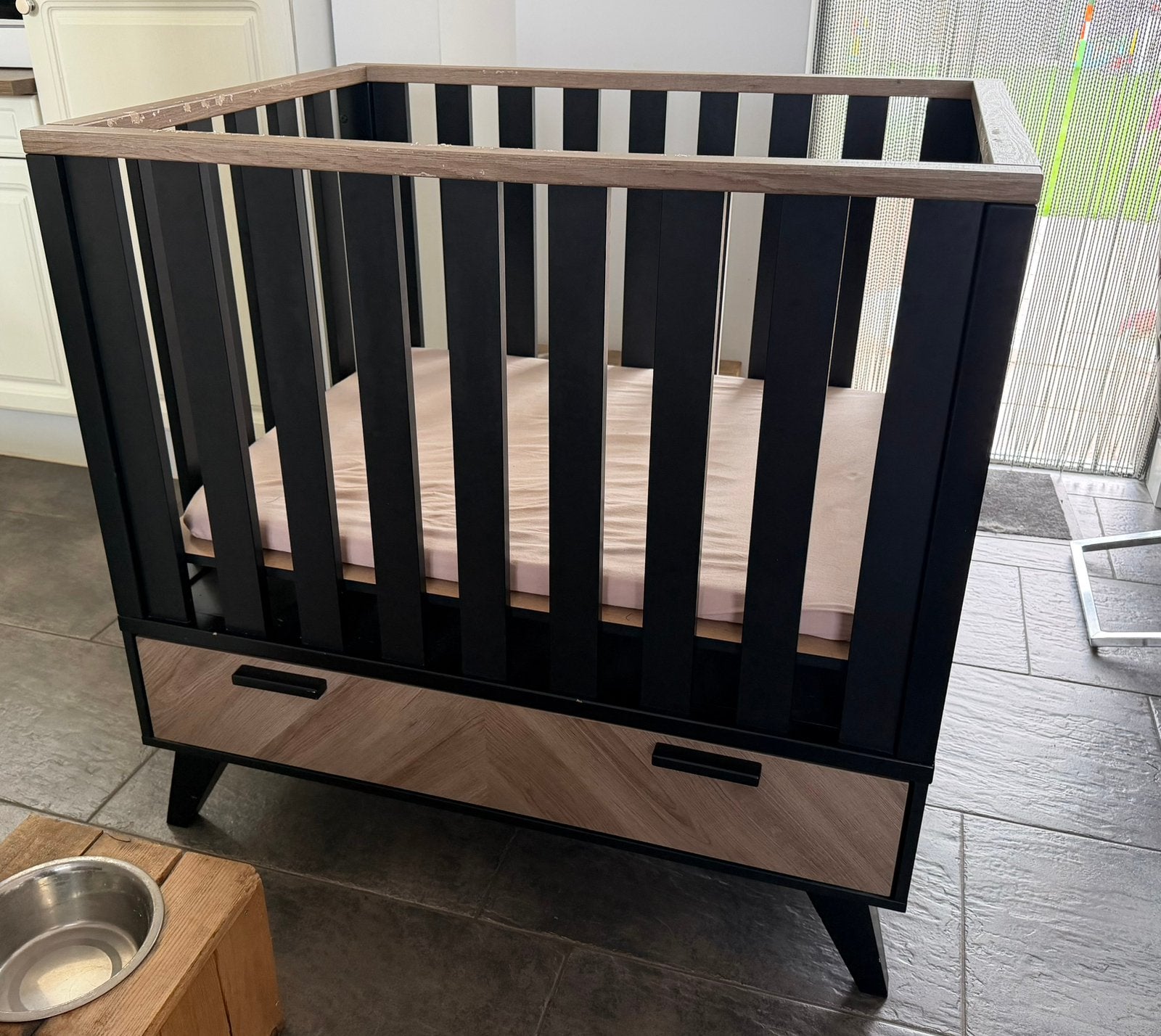 Interbaby Box Met Lade Lancaster Zwart / Visgraatmotief, Ophalen, Gebruikt, Rechthoekig, In hoogte verstelbaar