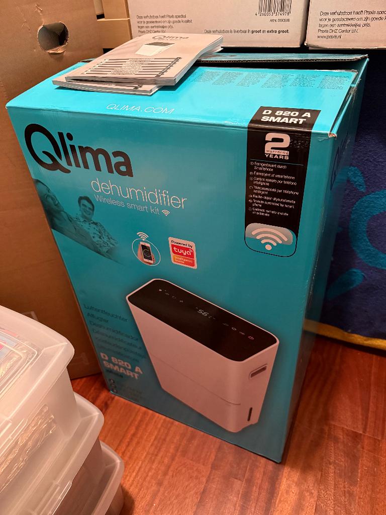 Ontvochtiger Qlima D820A Smart voor 52m2, eenmalig gebruikt, Ophalen, Zo goed als nieuw, Luchtontvochter